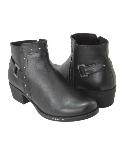 Bota Dama, corta y plana, Cuero Negro, 2511-0912