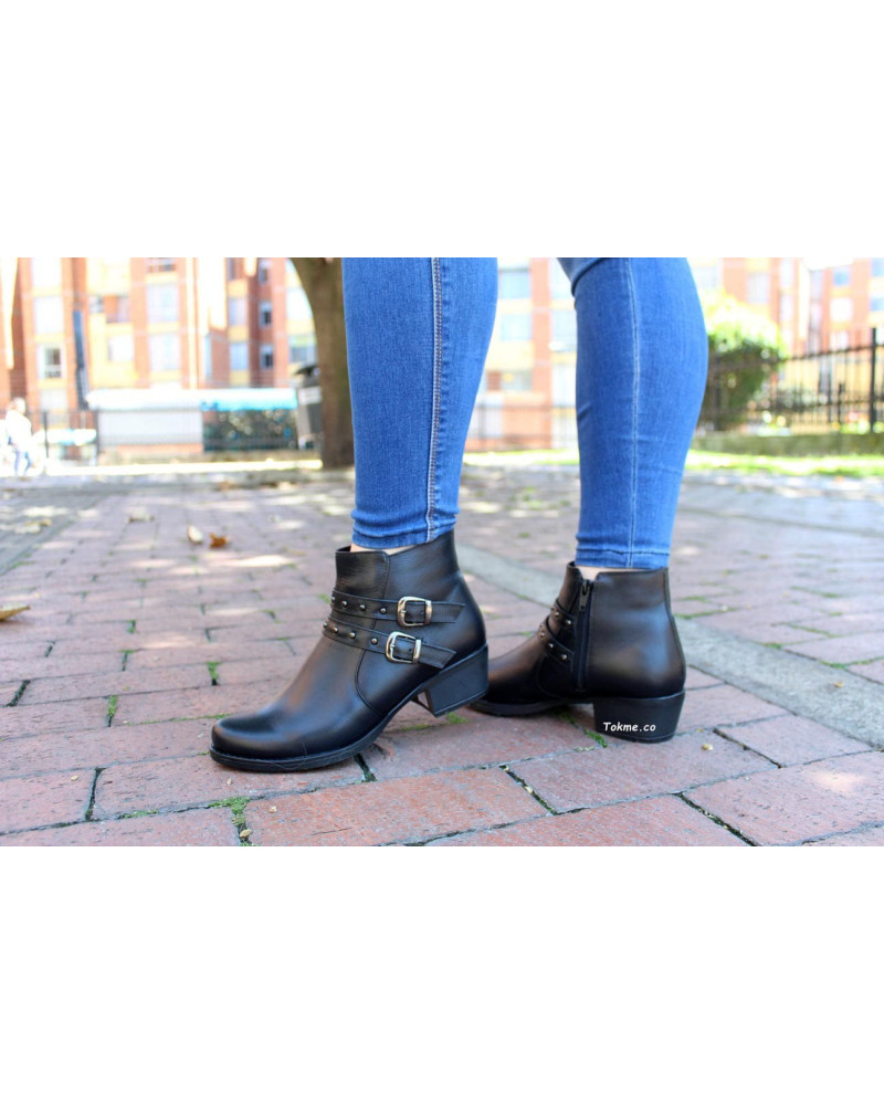 Bota corta Plana, Cuero Negro Dama, 2513-0915 Negro