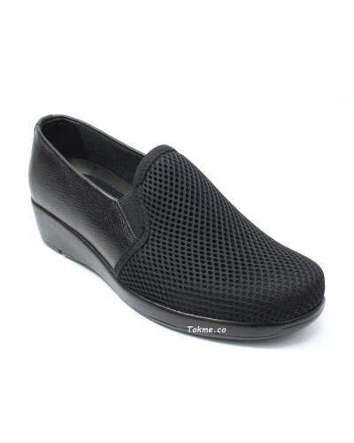 Zapatos suaves Mocasines Dama. Medisofty Cuero + Malla, 6525 Negro