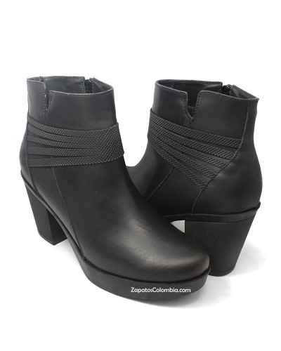 Botín Cuero Para Dama. Precio Especial Pocos pares Disponibles. 0114 Negro