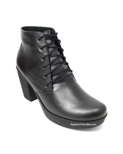 Botín Amarrar Cuero Dama, 2506-0899 Negro