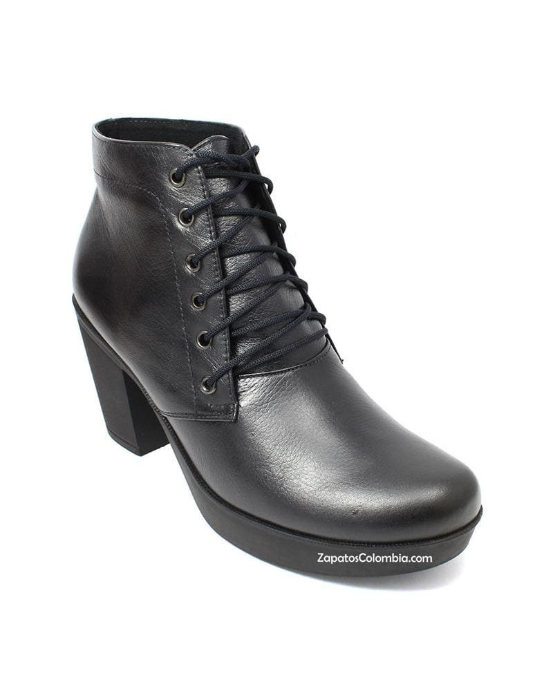 Botín Amarrar Cuero Dama, 2506-0899 Negro
