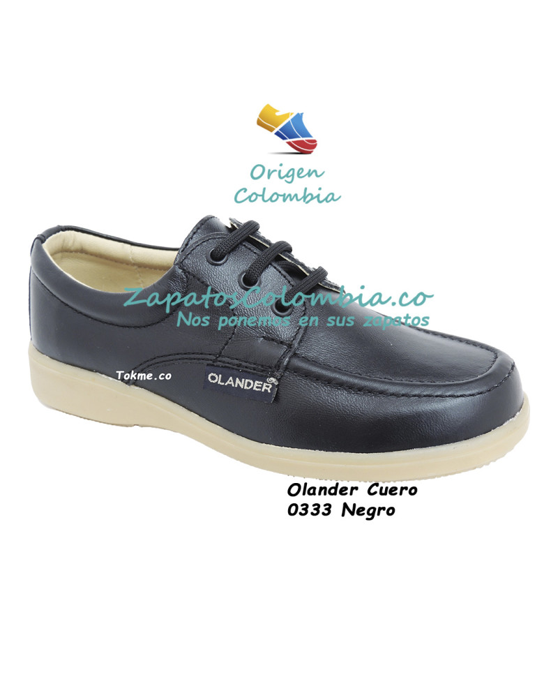 Colegiales en cuero. Zapatos Olander Raiders  Negro 0333 Suela en Caucho. Vulcanizados