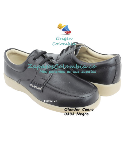 Colegiales en cuero. Zapatos Olander Raiders  Negro 0333 Suela en Caucho. Vulcanizados