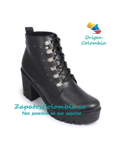 Bota Moderna en Cuero, con Cordón, para Dama 2532-1006 Negro