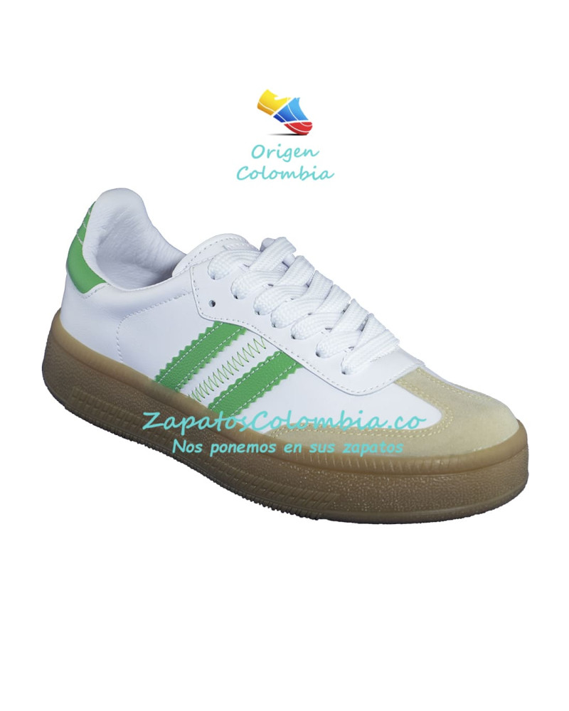 Tenis para Dama. Universo de vestuario Casual y deportivo - 0403 Blanco x Verde