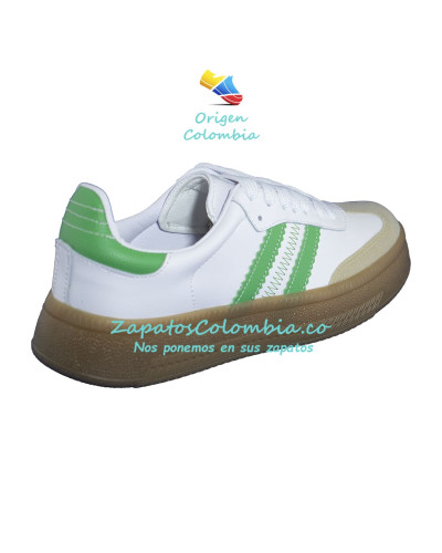 Tenis para Dama. Universo de vestuario Casual y deportivo - 0403 Blanco x Verde