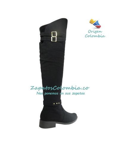 Botas para dama, caña de 58 cm, extra largas. Microfibra Negra 2503-2842