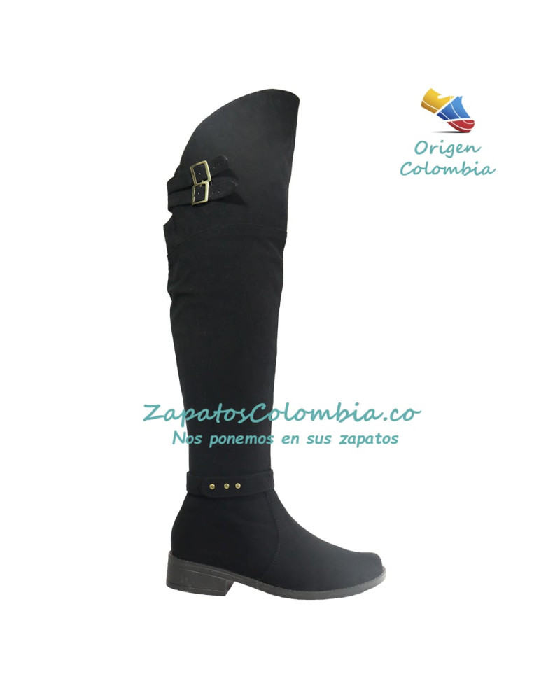 Botas para dama, caña de 58 cm, extra largas. Microfibra Negra 2503-2842