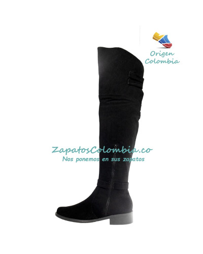 Botas para dama, caña de 58 cm, extra largas. Microfibra Negra 2503-2842