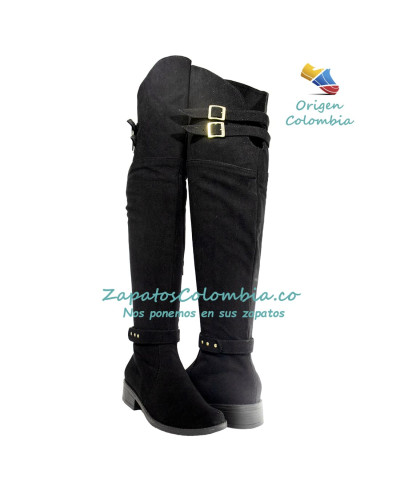 Botas para dama, caña de 58 cm, extra largas. Microfibra Negra 2503-2842