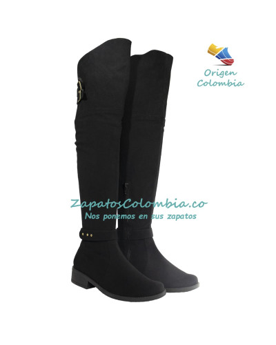 Botas para dama, caña de 58 cm, extra largas. Microfibra Negra 2503-2842