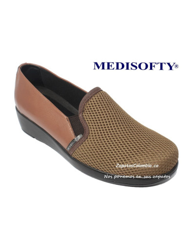 Calzado suave Dama. Medisofty Cuero + Malla, 6525 Miel o Mostaza