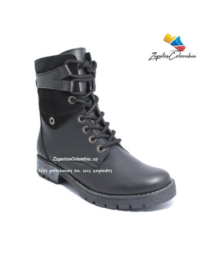 Bota de Amarrar en Cuero Negro para Dama, 0703