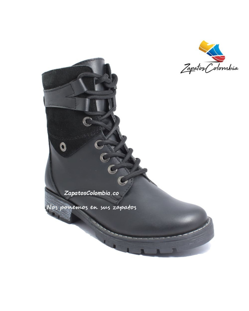 Bota de Amarrar en Cuero Negro para Dama, 0703