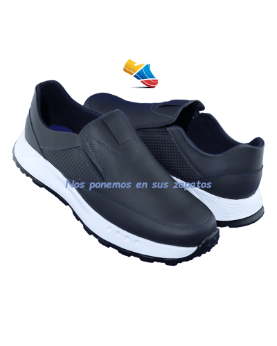 Zapatos  Calce fácil Hombre.  Smart Casual en cuero Slip On – Zapatilla de Vestir 0501-2213 Azul