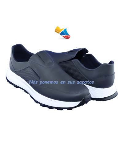 Zapatos  Calce fácil Hombre.  Smart Casual en cuero Slip On – Zapatilla de Vestir 0501-2213 Azul