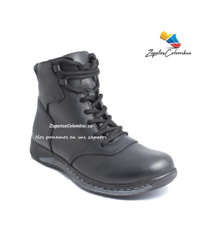 Bota Urbana de Amarrar en Cuero Negro para Dama, 0701